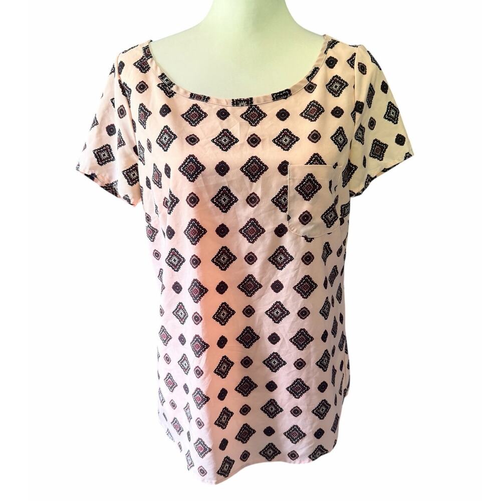 Lands End Pink Blue Short Sleeve Top Size 10